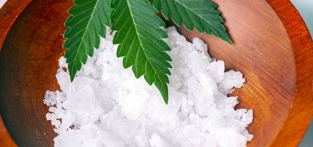 Detail of Cannabidiol crystal aka CBD, a pure isolated medical cannabis compound used for its medicinal properties.