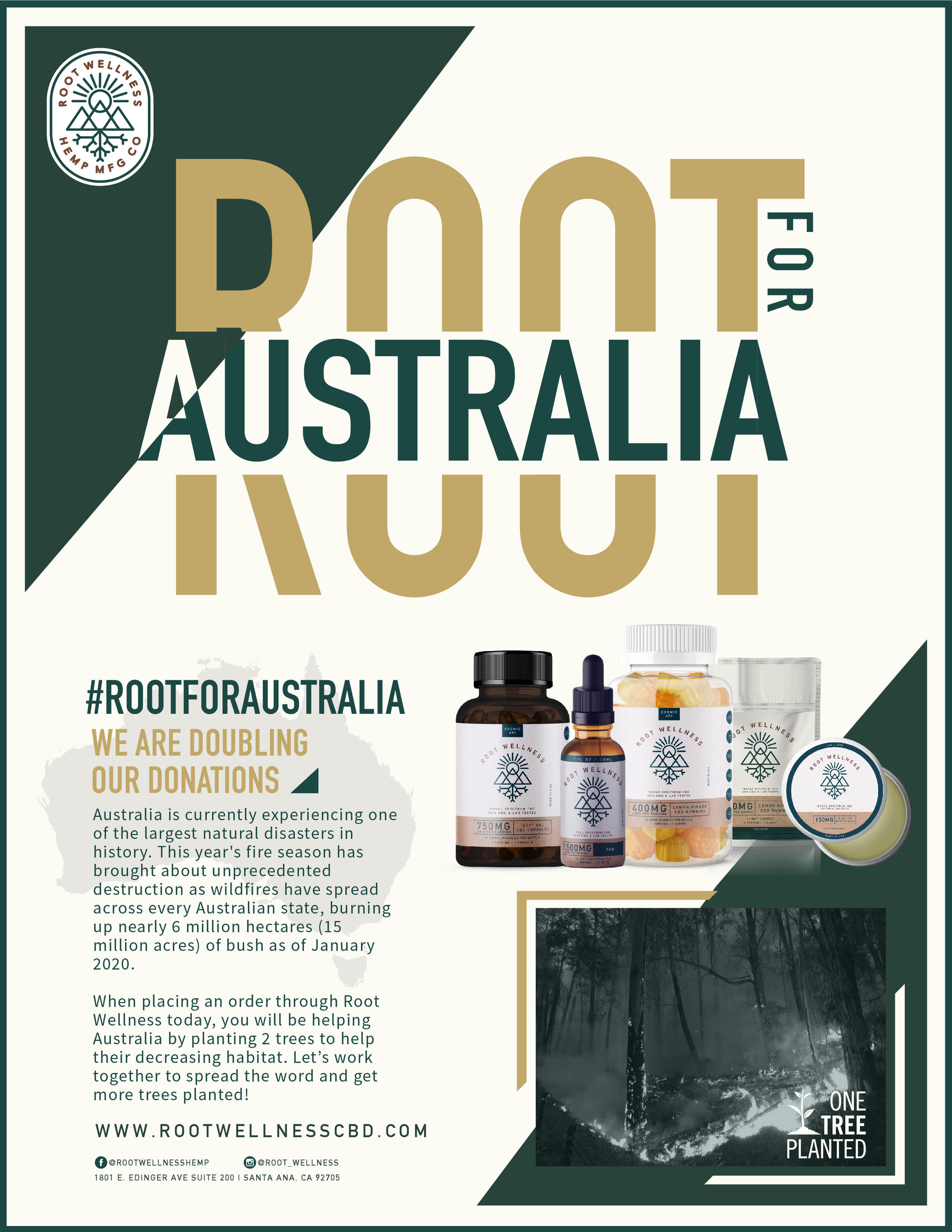 Root Wellness CBD's #ROOTFORAUSTRALIA reforestation campaign.