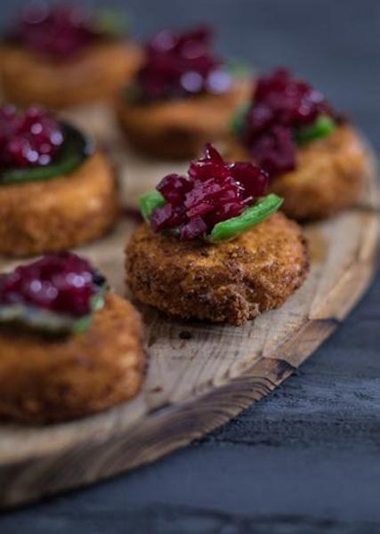 Crispy Goat Cheese with Beet Jam and a Surprise